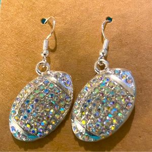 Multi color rhinestone football earrings